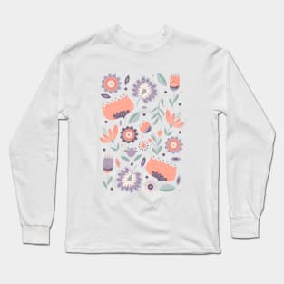 Folk Art Florals in Pink + Purple Long Sleeve T-Shirt